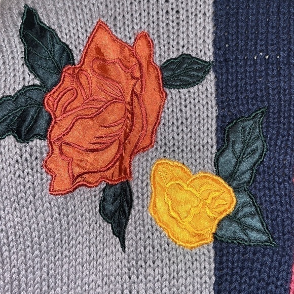 RETRO 80s chunky knit novelty funky patch sweater cardigan XL colorful kitsch - Picture 11 of 17